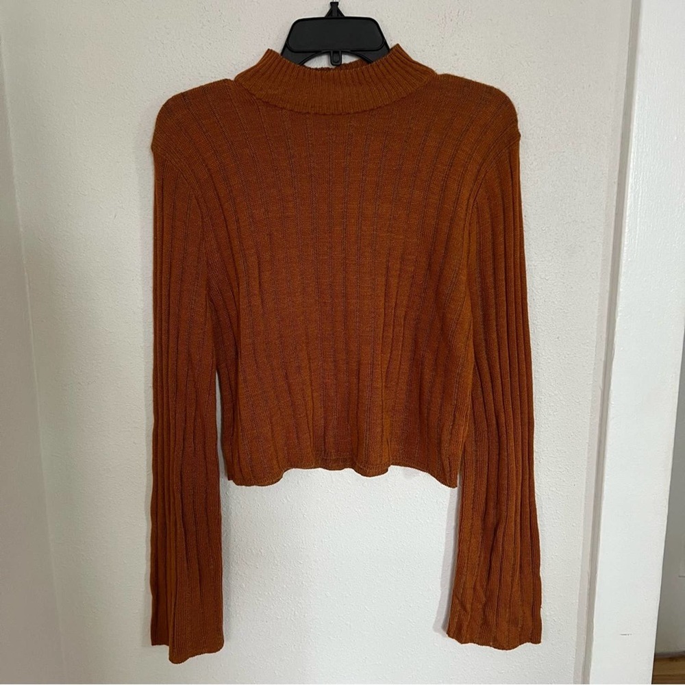 New Abound Copper Bell Sleeve Mockneck Cropped Sweater Womens Size SM